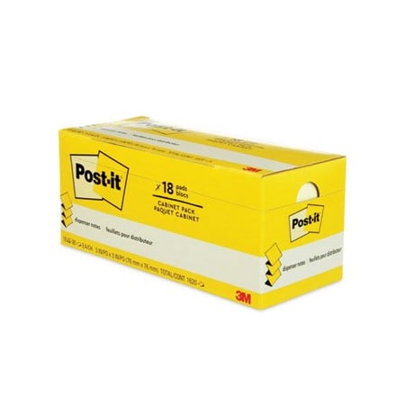 3M Post-it, Original Canary Yellow Pop-Up Refill Cabinet Pack, 3 X 3, 18PK R33018CP